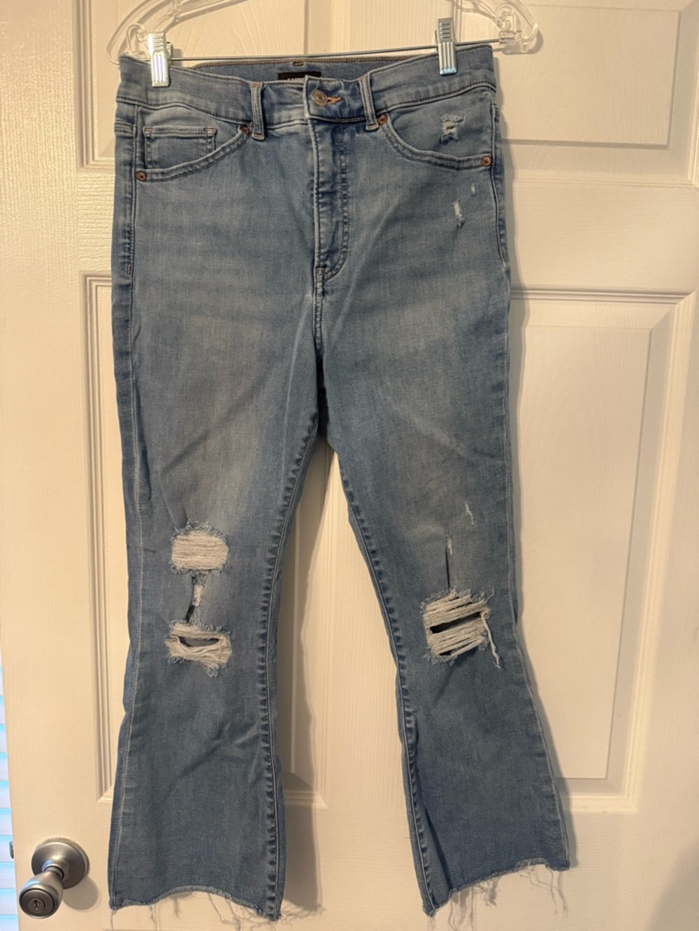 Express Light Blue Distressed Cropped Jeans